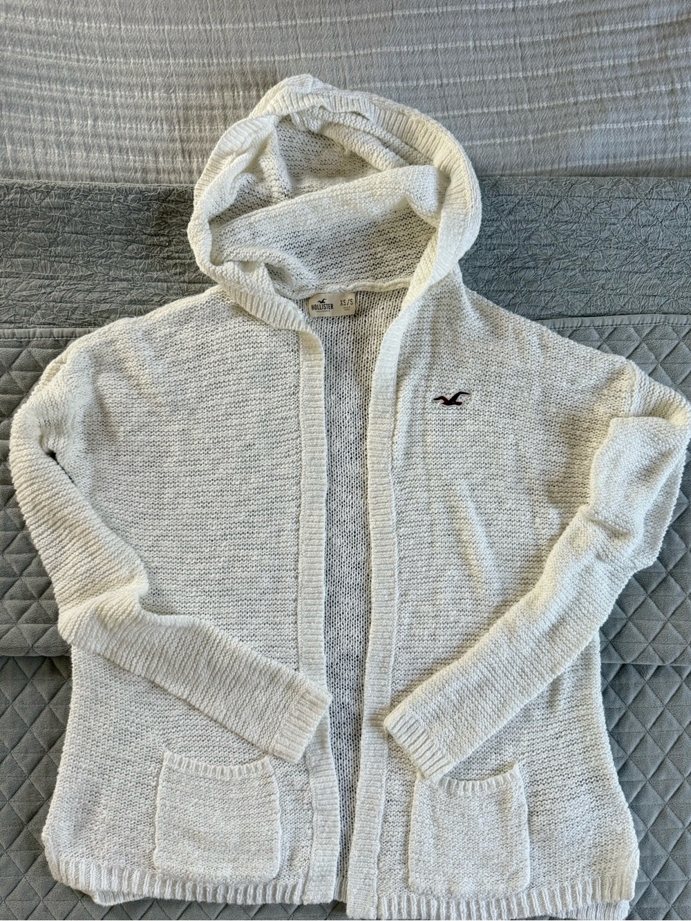 Y2K Vintage Hollister Cream Hooded Open Front Cardigan